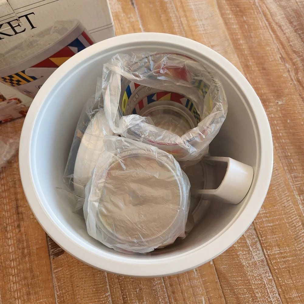 Vintage NEW In Box Nautical Boating 10 Piece Ice Bucket and Acrylic Glass Set